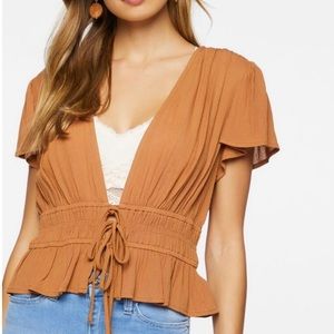Women’s maple plunging butterfly sleeve boho crop top